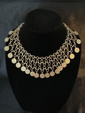 Vintage Gold-Tone Coin Fringe Statement Necklace -4.0